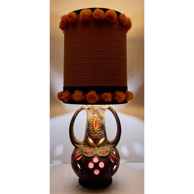 Large Vintage German Table Lamp with Internally Illuminated Ceramic Base, 1970s For Sale - Image 10 of 10