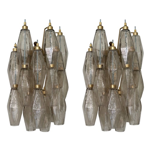 Wall Lamps with Handmade Beige Murano Glass Prisms, Set of 2 For Sale