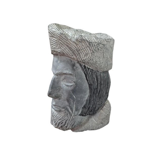 Vintage large granite sculpture of a man's head on base. Head comes off base. Very heavy