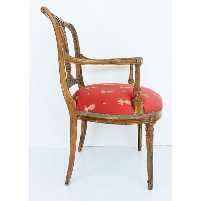 Red Antique Carved Venetian Plastered Wood Armchairs With Pineapple Seats For Sale - Image 8 of 12