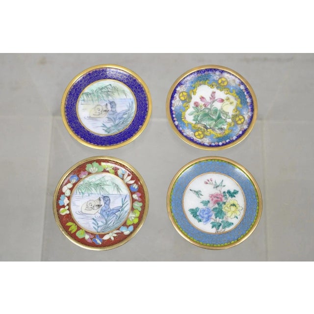 Vintage Chinoiserie Brass Enamel Cloisonne Small Trinket Dish - Set of 4 For Sale - Image 10 of 10