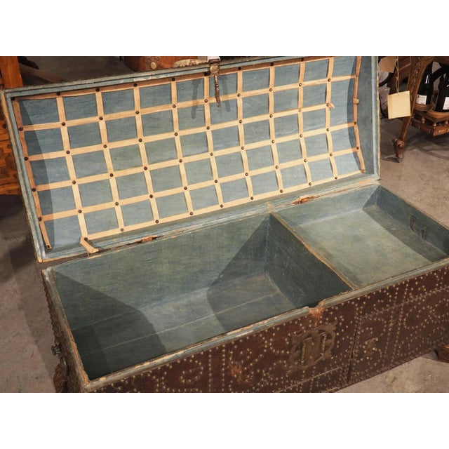 Spanish 18th Century Spanish Studded Leather Trunk With Lockable Compartments For Sale - Image 3 of 12