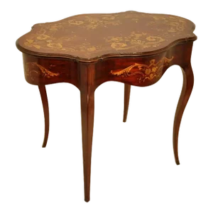 19th Century Antique Inlaid Marquetry French Mahogany Parlor Side Table