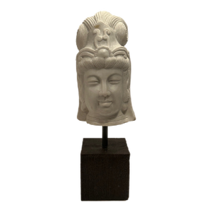Carved Marble Bust of Quan Yin Figure on Custom Stand