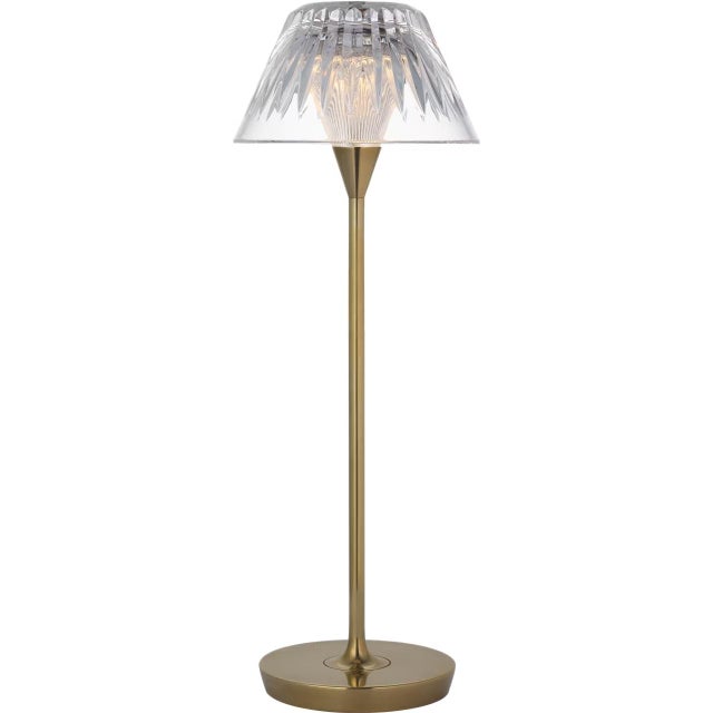 Modern Waterford by Visual Comfort Signature Blaze 16" Rechargeable Table Lamp in Natural Brass with Clear Crystal For Sale - Image 3 of 3
