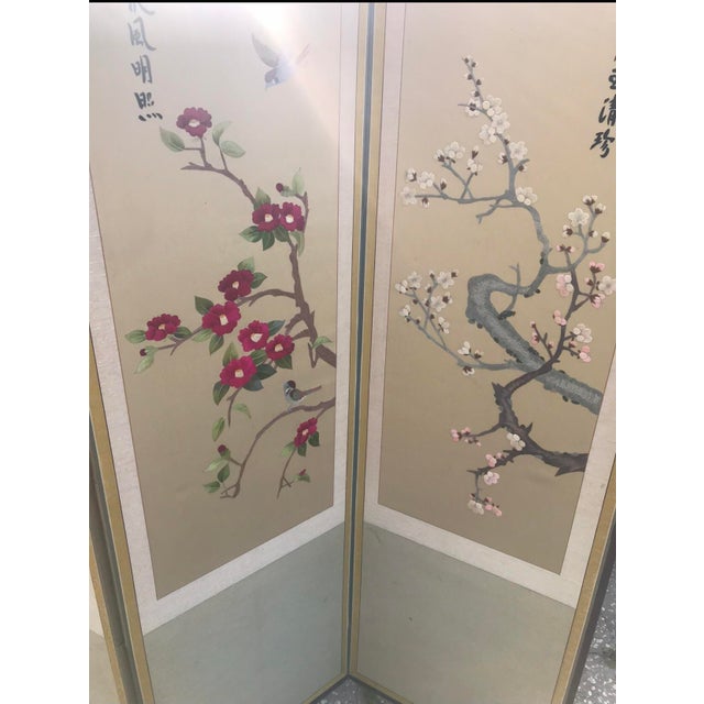 Vintage Asian 6Panel Embroidered Silk Folding Screen Room Divider