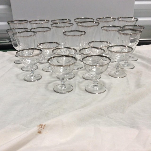 GlastonburyLotus Silver Rimmed Crystal Stemware Set of 23 Chairish