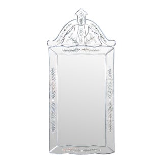 Vintage Venetian Style Etched Glass Rectangular Wall Mirror For Sale