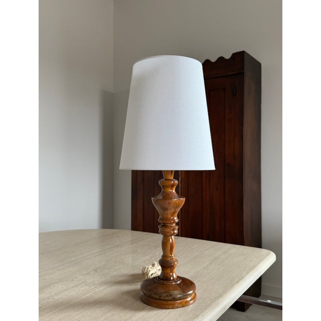 1970s Charming Carved Wood Turned Lamp For Sale - Image 5 of 10