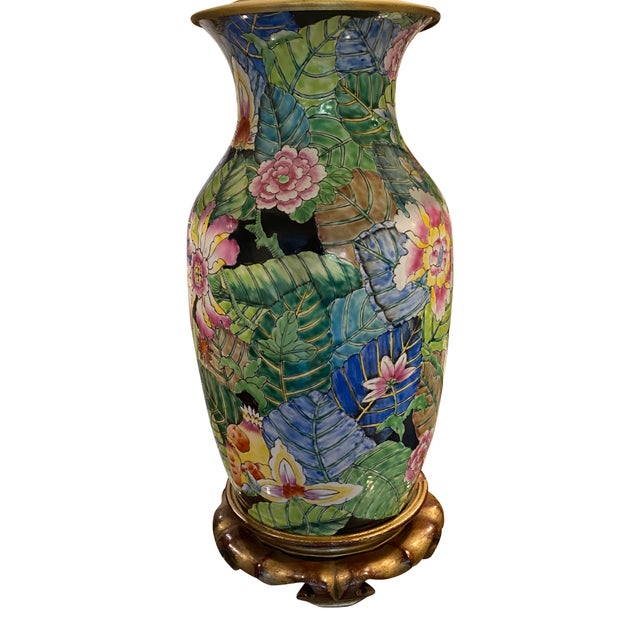 Large Mid Century Chinese Tobacco Leaf Lamp For Sale In Greenville, SC - Image 6 of 7