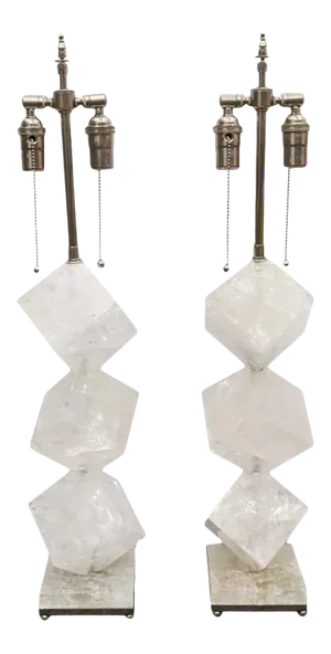 Rock Crystal Cube Table Lamps by Marcelo Bessa - a Pair