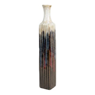 19thC Mid-Century Modern Italian "Tessuto" Slender Ribbed Stoneware Vase — 19" For Sale