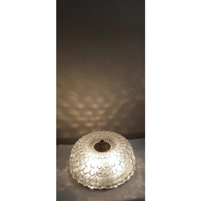 Vintage German Flat Ceiling Lamp with a Clear Relief Glass Honeycomb Shade & Metal Mount from Limburg, 1970s For Sale - Image 3 of 8