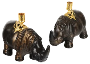 Rhinoceroses Plaster Candleholders by J. Luc Maisiere, 1900s, Set of 2