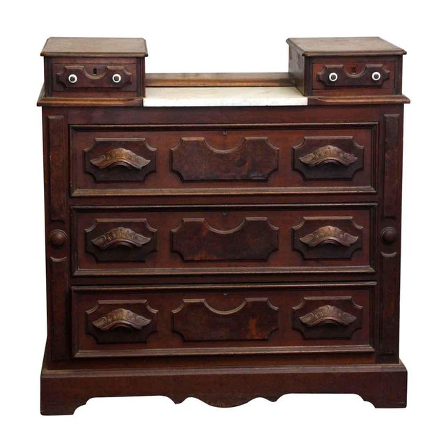 Dark Wood Marble Top Five Drawer Dresser Chairish