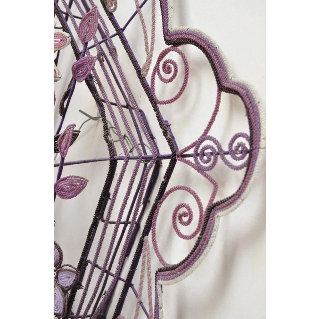 Purple Early 20th Century French Victorian Glass Beaded Purple Flower Casket Wreath Wall Sculpture (A) For Sale - Image 8 of 12