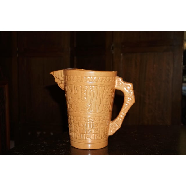 Mid 20th Century Vintage Spanish Revival Embossed Ceramic Pitcher & Four Mugs – 5 pcs For Sale - Image 5 of 9