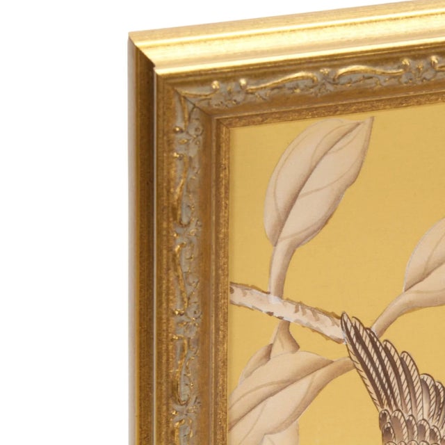 Chinoiserie Silk Painting, Bird on Branch Wings Spread, Framed For Sale - Image 3 of 4