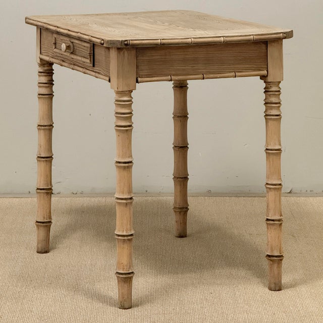 19th Century French Stripped Pine Faux Bamboo End Table With Drawer For Sale - Image 11 of 18