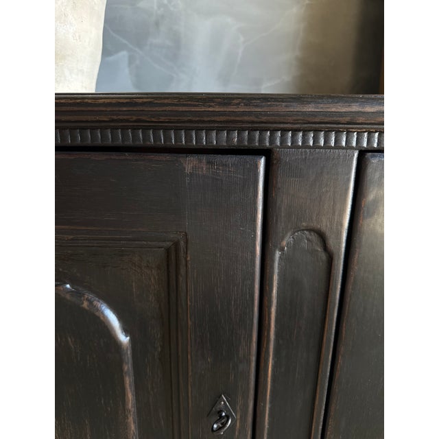 Not Yet Made - Made To Order Vintage Style Black Painted Solid Wood 3 Door Cabinet With Working Locking Keys For Sale - Image 5 of 7