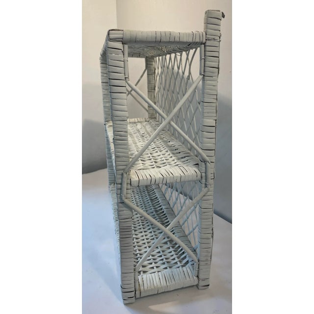 Mid 20th Century Vintage White Wicker Wall Mounted Two Tier Shelf For Sale - Image 5 of 7