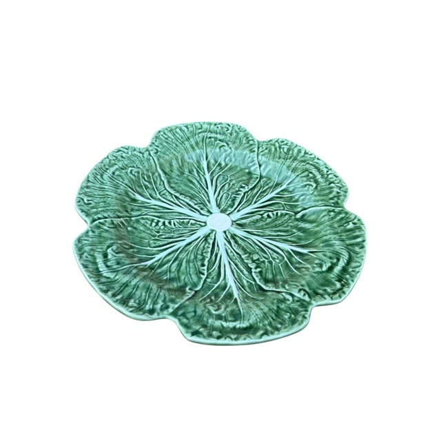 Ceramic Bordallo Pinheiro Green Cabbage Platter Majolica 12” Late 20th Century For Sale - Image 7 of 11
