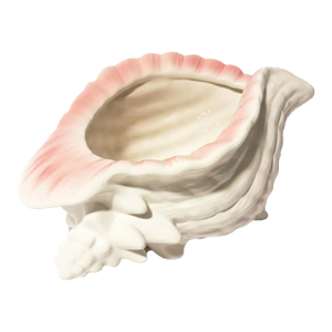 Vintage Coastal Glazed Ceramic Conch Shell Cachepot Planter
