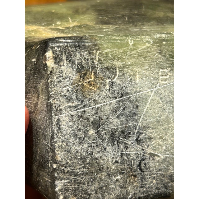 Joosii (Josie) Pisuktie (b.1901) Inuit Serpentine Stone Kudlik | Mid-20th Century, Signed ᔪᓯ E7-404 For Sale - Image 13 of 17
