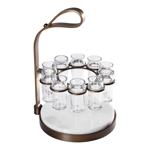 Tequilero 10-Piece Tequila Shot Set with Marble Cutting Board, Gold For Sale