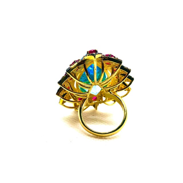 Gemstone Bochic “Capri” Vintage Ruby, Blue Topaz & Diamond Ring Set In 18K Gold & Silver For Sale - Image 7 of 11