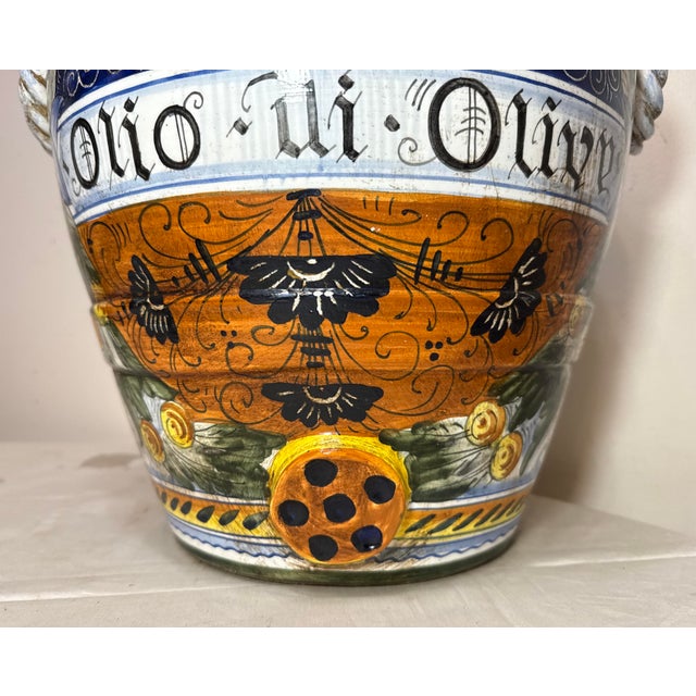 1940s Monumental Antique Hand Painted Italian Majolica Terracotta Pottery Olive Vase For Sale - Image 5 of 15