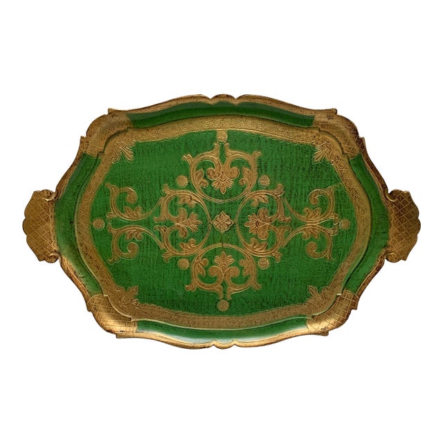 Vintage Midcentury Florentine Wood Decor Tray For Sale