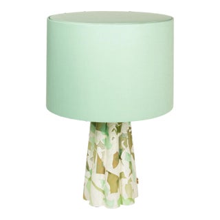 Stories of Italy Green Nougat Scallop Bucket Lamp with Seafoam Green Lampshade For Sale