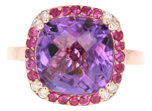 6.63 Carat Amethyst Pink Sapphire Diamond Rose Gold Cocktail Ring, Size 7