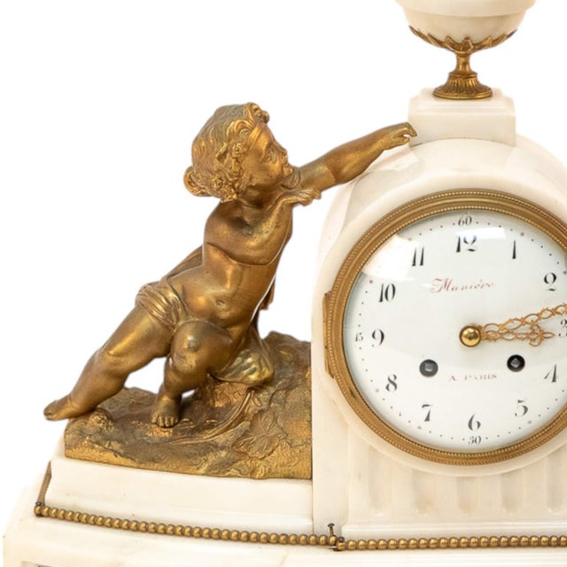 Early 20th Century Antique Gilded Bronze and Marble Mantel Clock For Sale - Image 5 of 11
