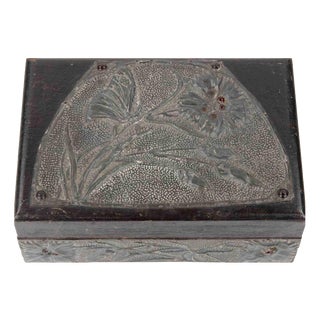 Decorated Wooden and Pewter Casket with Floral Relief, Early 20th Century For Sale