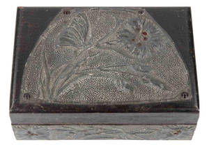 Decorated Wooden and Pewter Casket with Floral Relief, Early 20th Century