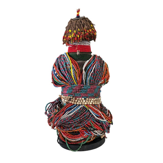 1980s Rare African Beaded Fertility Doll Cameroon With Stand 13" H For Sale - Image 5 of 7