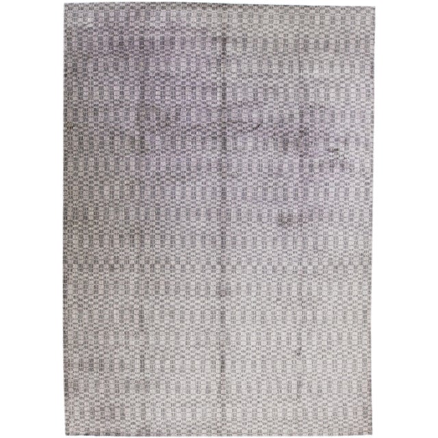 Metal 2010s Wool & Silk Rug Handmade With Gray Geometric Pattern For Sale - Image 7 of 7