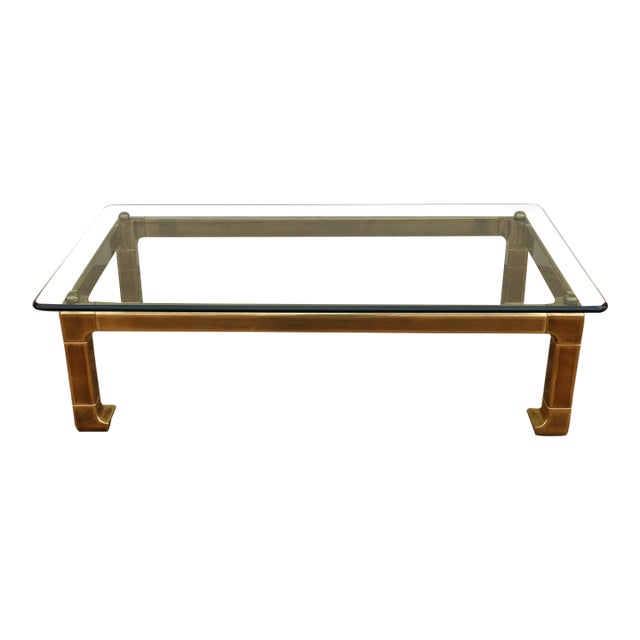 Vintage Mastercraft Brass Chinoiserie Glass Top Coffee Table, 1970s Hollywood Regency For Sale