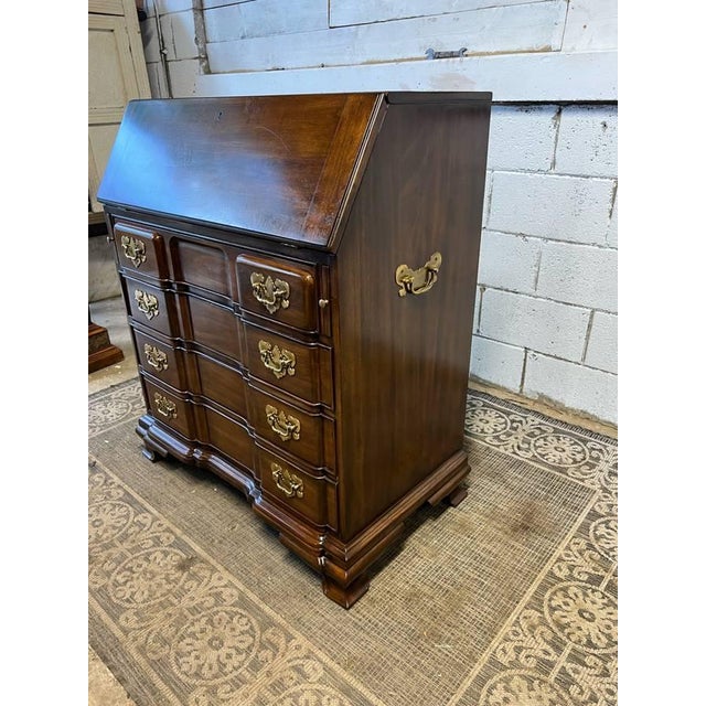 Vintage Harden Solid Cherry Block Front Drop Slant Front Secretary Desk For Sale - Image 9 of 11