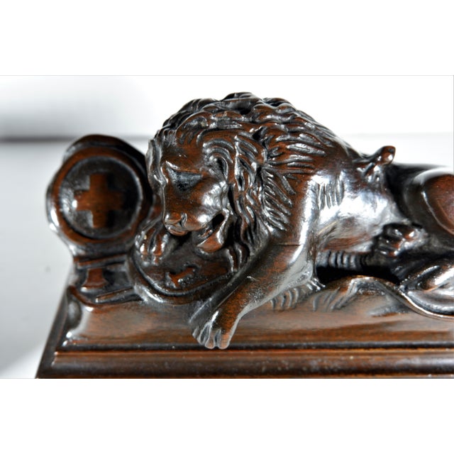 Brown 1940s Lions of Lucerne Carved Mahogany Bookends - a Pair For Sale - Image 8 of 9