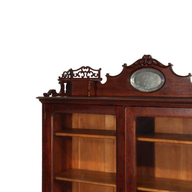 1910s Arts & Crafts Oak 2-Door & 2-Drawer Bookcase With Cutout Gallery C1910 For Sale - Image 5 of 16