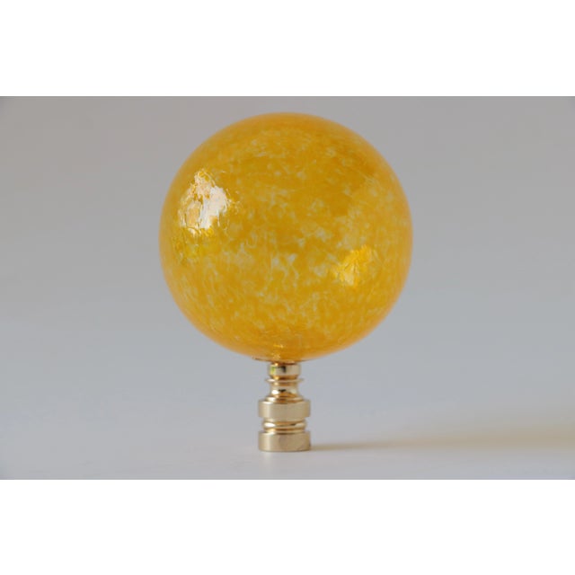 Modern Handblown Glass Lamp Finials on Brass Hardware - a Pair in Yellow For Sale - Image 3 of 7