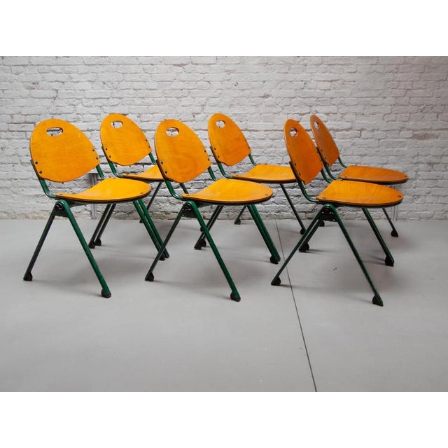 Plywood Stacking Chairs in Metal Green attributed to Gastone Rinaldi for Thema, 1970s For Sale - Image 11 of 16