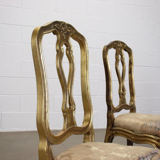 Set of 20th Century Padded Gilded Wood Chairs, Italy For Sale - Image 3 of 8