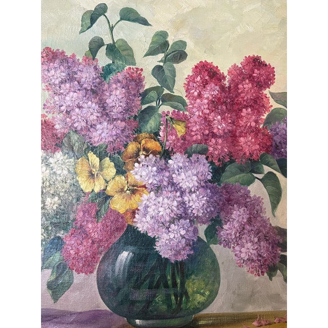 Exquisite depiction of Cut Spring Floral Bouquet in this Original Oil by E. Nordmann. Explosions of color cover the canvas...