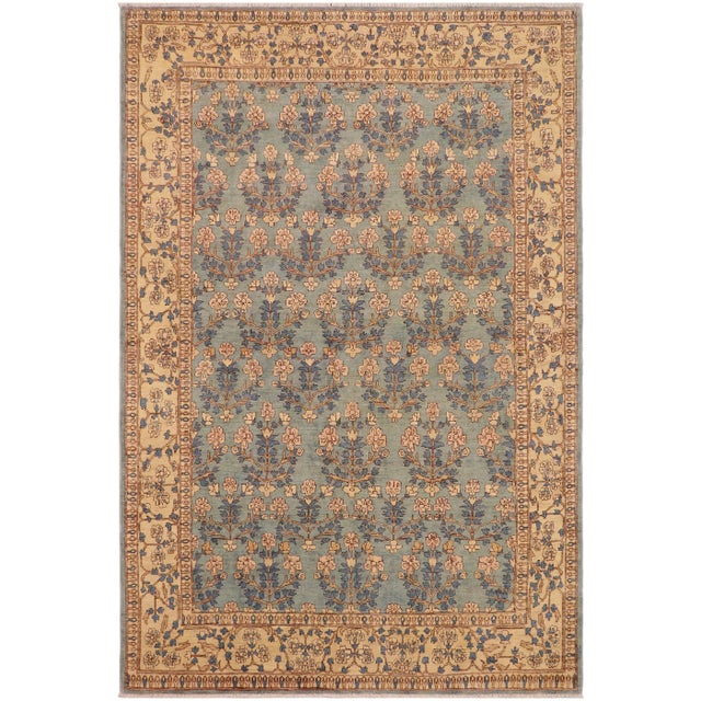 1980s Boho Chic Low Pile Lt. Blue/Tan Wool Rug - 8'11" X 11'9" For Sale - Image 9 of 9