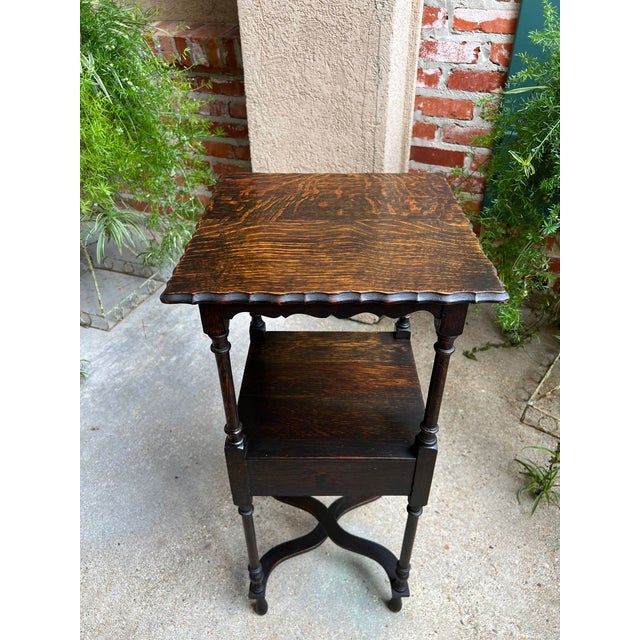 Antique English End Table Square Petite Jacobean Oak Two Tier C1900 For Sale - Image 14 of 18