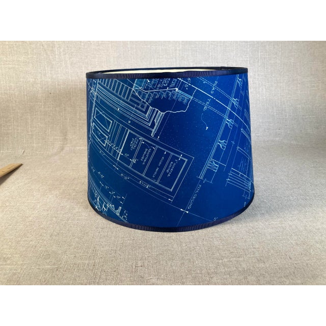 Vintage 1960s Architectural Blueprint Lamp Shade For Sale - Image 9 of 9